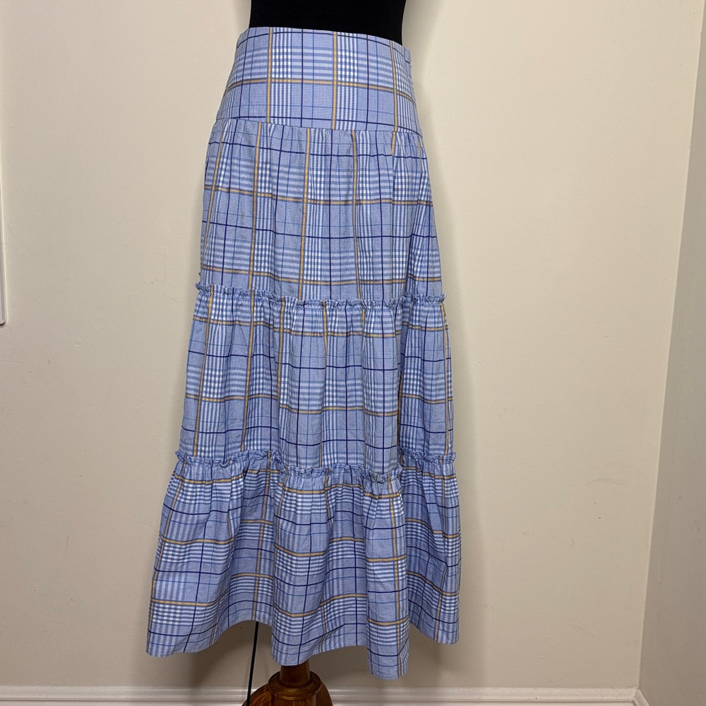 SHOSHANNA Light Blue Plaid Maxi Skirt 0 - Picture 6 of 11